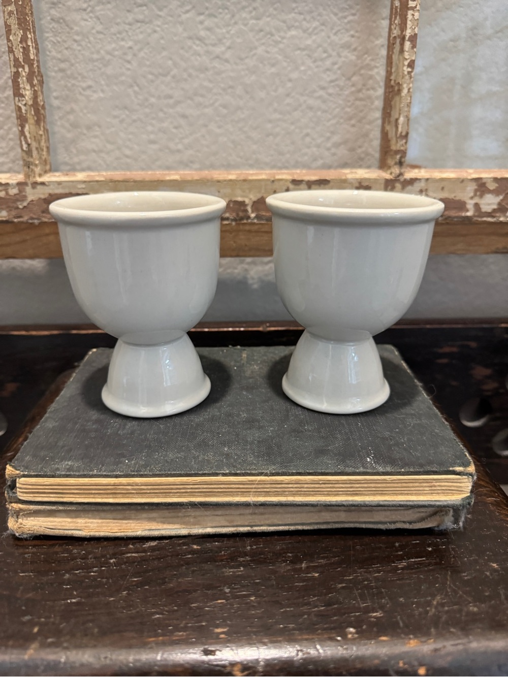 Set of 2 White Ceramic Double Egg Cups